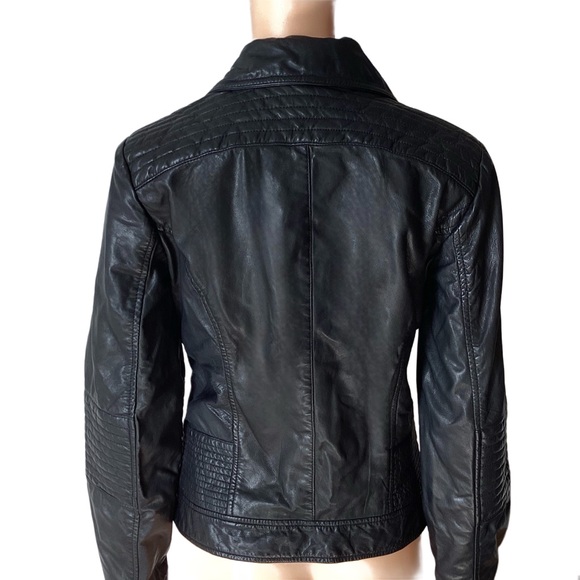 NWT Cole Haan Black Leather Moto Jacket Medium - Picture 8 of 14